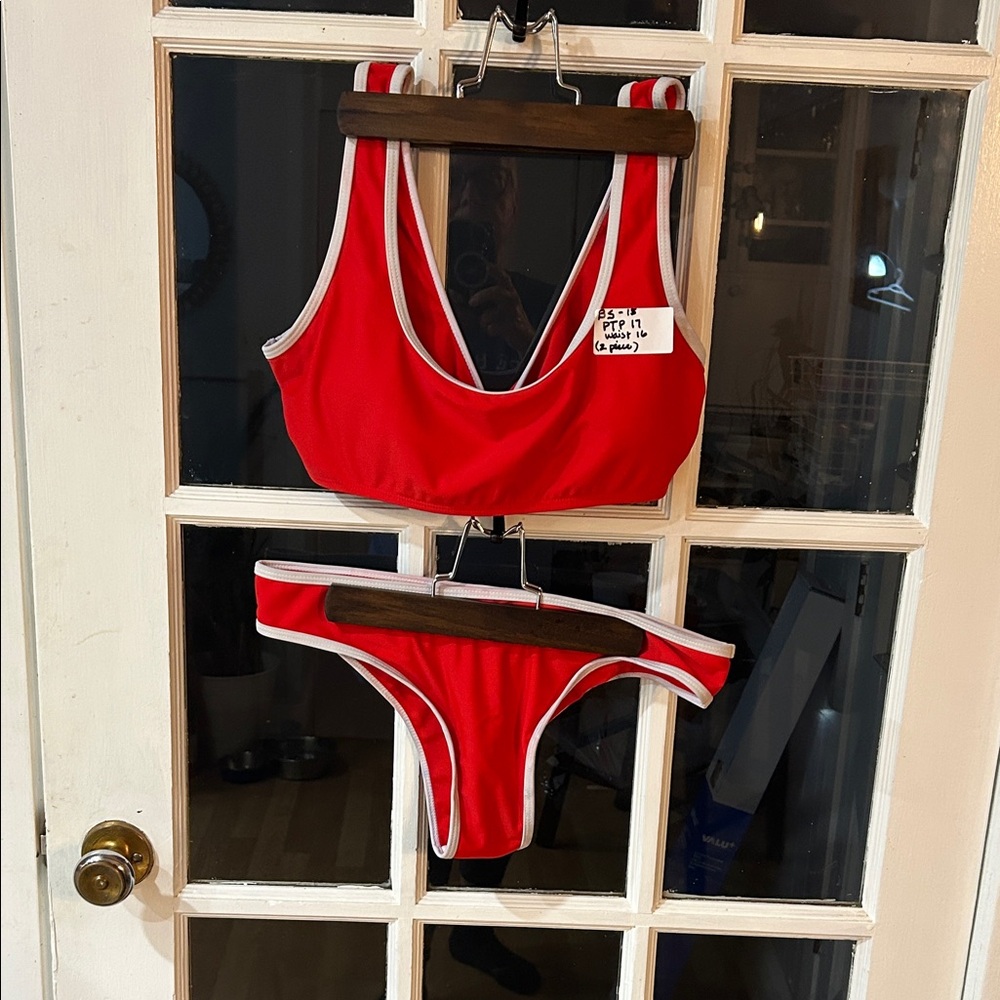 Red Bikini Set with White Trim